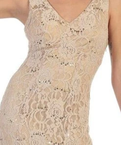 Formal Gowns May Queen - Lace Embellished V-neck Sheath Evening Dress 11 Formal Gowns May Queen - Lace Embellished V-neck Sheath Evening Dress