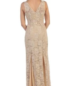 Formal Gowns May Queen - Lace Embellished V-neck Sheath Evening Dress 10 Formal Gowns May Queen - Lace Embellished V-neck Sheath Evening Dress