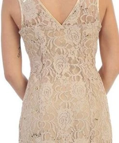 Formal Gowns May Queen - Lace Embellished V-neck Sheath Evening Dress 12 Formal Gowns May Queen - Lace Embellished V-neck Sheath Evening Dress