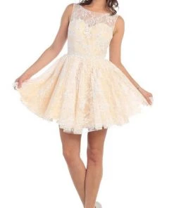 May Queen - Lace Illusion Jewel A-line Cocktail Dress