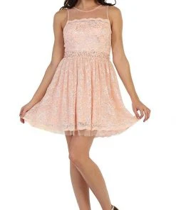 Cocktail Dresses May Queen - Lace Sheer Jewel A-line Cocktail Dress