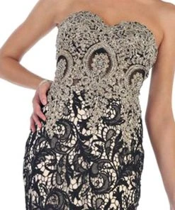 May Queen - Lace Strapless Corset Bodice Mermaid Evening Dress RQ7458 - 1 Pc Black/Nude In Size 6 Available