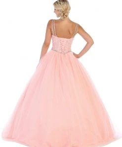 May Queen - LK106 Embroidered V-neck Ballgown