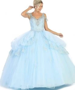 May Queen - LK116 Jeweled Lace Bodice Ruffled Ballgown Formal Gowns