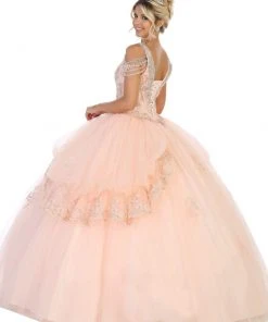 May Queen - LK116 Jeweled Lace Bodice Ruffled Ballgown Formal Gowns