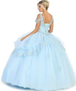 May Queen - LK116 Jeweled Lace Bodice Ruffled Ballgown Formal Gowns