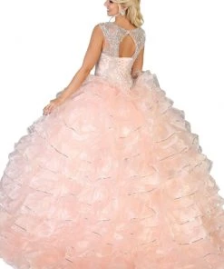 May Queen - LK125 Embellished Scoop Tiered Quinceanera Formal Gowns