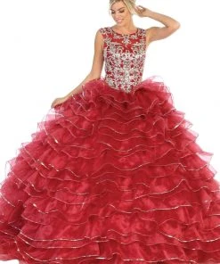 May Queen - LK125 Embellished Scoop Tiered Quinceanera Formal Gowns