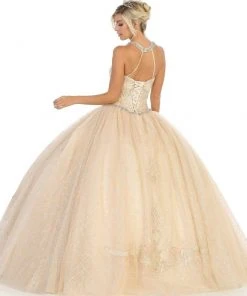 May Queen - LK128 Embellished Halter Basque Quinceanera Formal Gowns