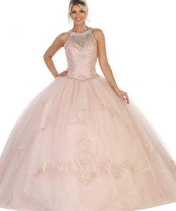 May Queen - LK128 Embellished Halter Basque Quinceanera Formal Gowns