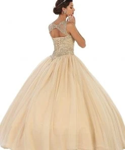 Formal Gowns May Queen - LK75 Lace Applique Illusion Neck Ball Gown