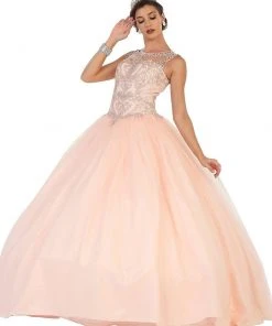 Formal Gowns May Queen - LK75 Lace Applique Illusion Neck Ball Gown
