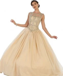 Formal Gowns May Queen - LK75 Lace Applique Illusion Neck Ball Gown