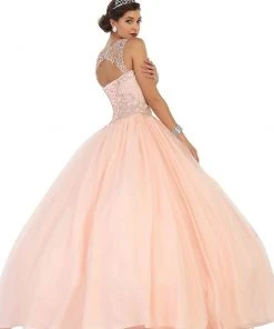 Formal Gowns May Queen - LK75 Lace Applique Illusion Neck Ball Gown