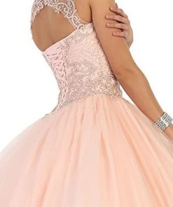 Formal Gowns May Queen - LK75 Lace Applique Illusion Neck Ball Gown