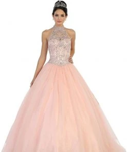 May Queen - LK80 Lustrous Jeweled High Neck Ball Gown Formal Gowns