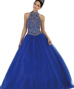 May Queen - LK80 Lustrous Jeweled High Neck Ball Gown Formal Gowns