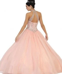 May Queen - LK80 Lustrous Jeweled High Neck Ball Gown Formal Gowns