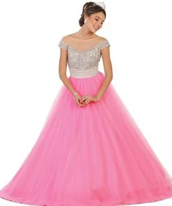 May Queen - LK87 Cap Sleeve Crystal Embellished Quinceanera Ballgown
