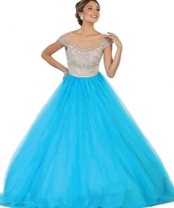 May Queen - LK87 Cap Sleeve Crystal Embellished Quinceanera Ballgown