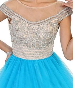 May Queen - LK87 Cap Sleeve Crystal Embellished Quinceanera Ballgown