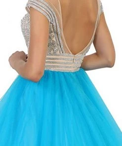 May Queen - LK87 Cap Sleeve Crystal Embellished Quinceanera Ballgown