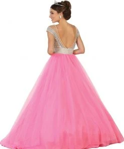 May Queen - LK87 Cap Sleeve Crystal Embellished Quinceanera Ballgown
