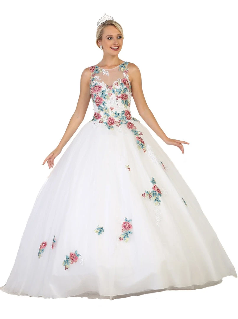 Formal Gowns May Queen - LK97 Sleeveless Floral Embellished Evening Ballgown 3 Formal Gowns May Queen - LK97 Sleeveless Floral Embellished Evening Ballgown