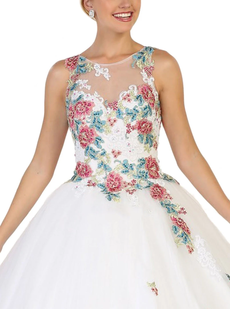 Formal Gowns May Queen - LK97 Sleeveless Floral Embellished Evening Ballgown 4 Formal Gowns May Queen - LK97 Sleeveless Floral Embellished Evening Ballgown