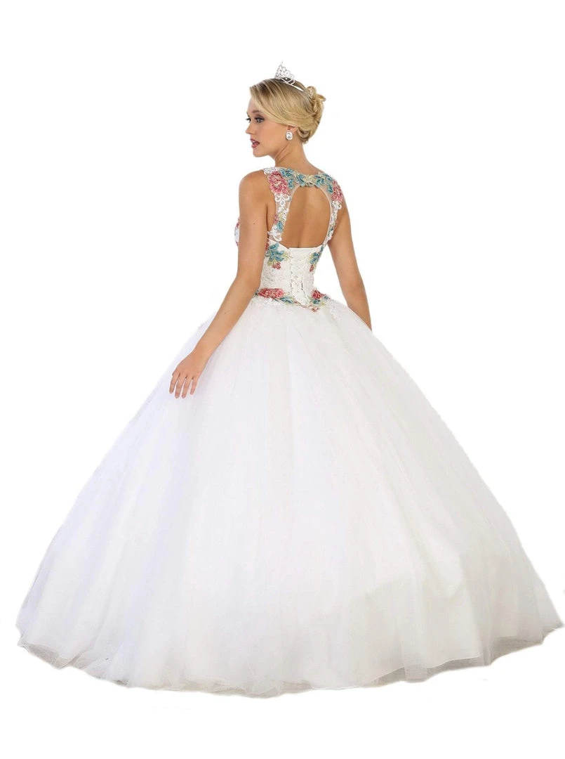 Formal Gowns May Queen - LK97 Sleeveless Floral Embellished Evening Ballgown 5 Formal Gowns May Queen - LK97 Sleeveless Floral Embellished Evening Ballgown