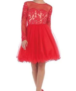 Cocktail Dresses May Queen - Long Sleeved Lace Party Dress