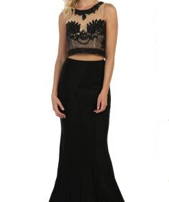 May Queen - Mesh Beaded Sleeveless Two-Piece Sheath Evening Gown Formal Gowns