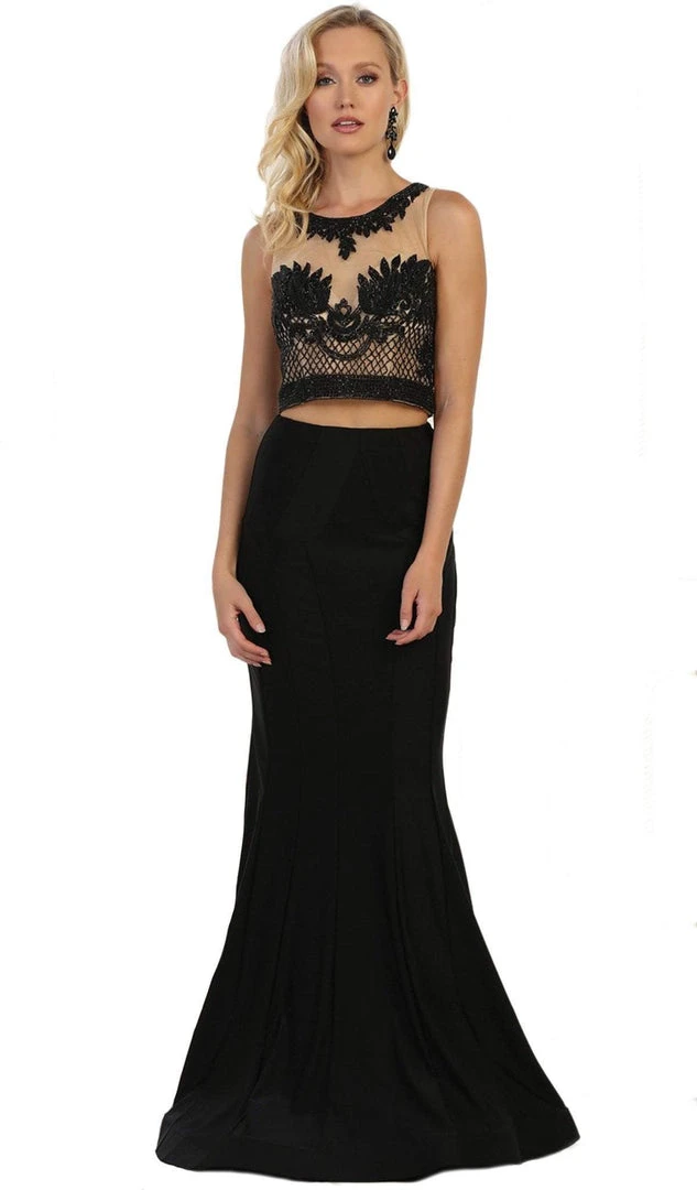May Queen - Mesh Beaded Sleeveless Two-Piece Sheath Evening Gown Formal Gowns 3 May Queen - Mesh Beaded Sleeveless Two-Piece Sheath Evening Gown Formal Gowns