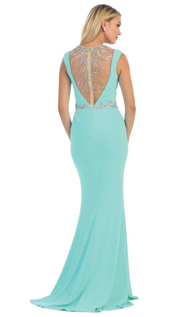 May Queen - MQ-1255 Bejeweled Sheer Sheath Evening Dress Formal Gowns 4 May Queen - MQ-1255 Bejeweled Sheer Sheath Evening Dress Formal Gowns