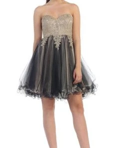 May Queen - MQ-1286 Strapless Appliqued Cocktail Dress