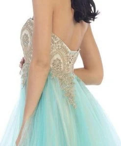 May Queen - MQ-1286 Strapless Appliqued Cocktail Dress