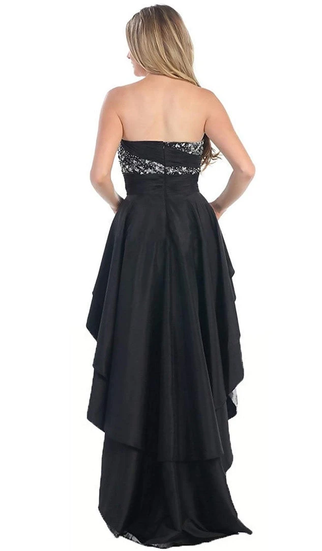 Formal Gowns May Queen - MQ 785 Embellished Ruched High Low Formal Dress 8 Formal Gowns May Queen - MQ 785 Embellished Ruched High Low Formal Dress