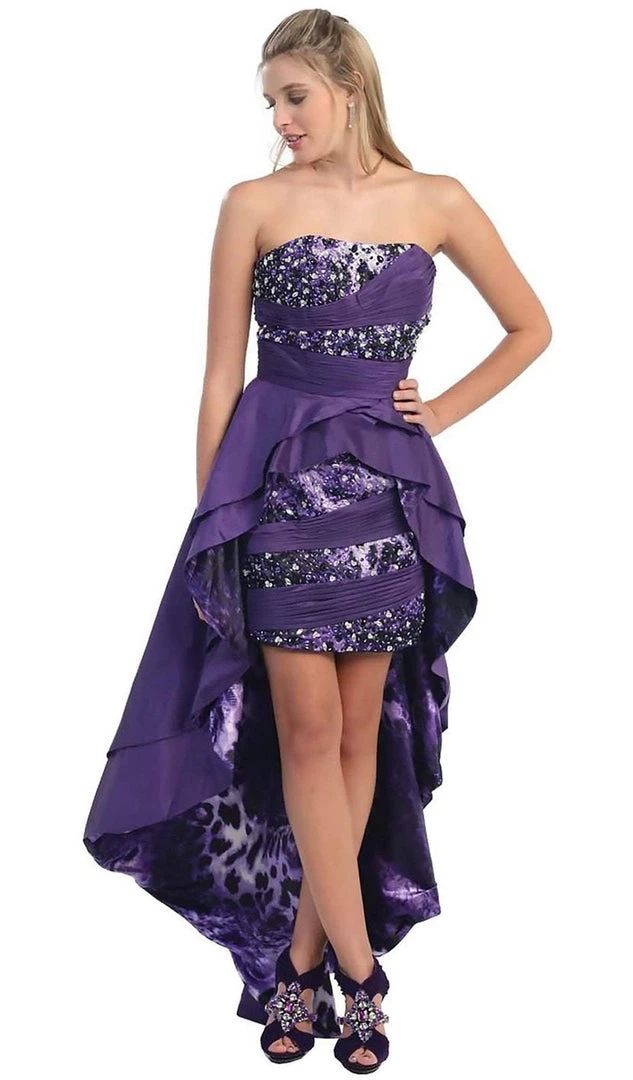 Formal Gowns May Queen - MQ 785 Embellished Ruched High Low Formal Dress 9 Formal Gowns May Queen - MQ 785 Embellished Ruched High Low Formal Dress