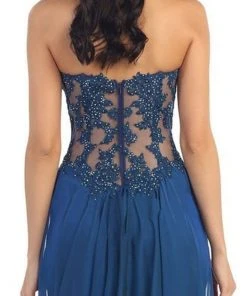 May Queen - MQ1117 Illusion Paneled Strapless A-line Prom Dress Formal Gowns