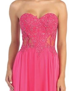 May Queen - MQ1117 Illusion Paneled Strapless A-line Prom Dress Formal Gowns