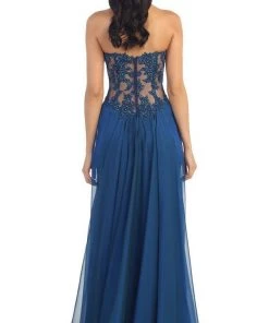 May Queen - MQ1117 Illusion Paneled Strapless A-line Prom Dress Formal Gowns