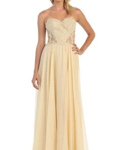 May Queen - MQ1117 Illusion Paneled Strapless A-line Prom Dress Formal Gowns