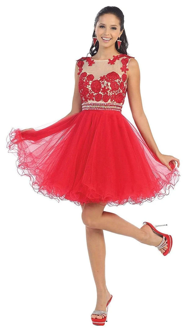 Cocktail Dresses May Queen - MQ1141 Astonishing Embroidered Bateau Illusion A-Line Cocktail Dress 3 Cocktail Dresses May Queen - MQ1141 Astonishing Embroidered Bateau Illusion A-Line Cocktail Dress