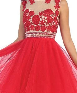 Cocktail Dresses May Queen - MQ1141 Astonishing Embroidered Bateau Illusion A-Line Cocktail Dress 7 Cocktail Dresses May Queen - MQ1141 Astonishing Embroidered Bateau Illusion A-Line Cocktail Dress