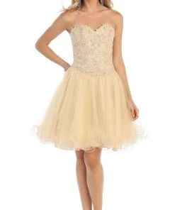 May Queen - MQ1215 Strapless Laced Sweetheart A-Line Cocktail Dress