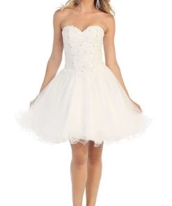 May Queen - MQ1215 Strapless Laced Sweetheart A-Line Cocktail Dress