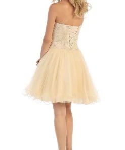 May Queen - MQ1215 Strapless Laced Sweetheart A-Line Cocktail Dress