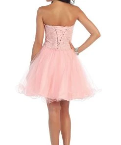 May Queen - MQ1215 Strapless Laced Sweetheart A-Line Cocktail Dress