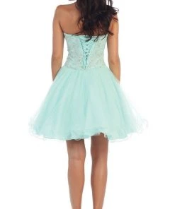 May Queen - MQ1215 Strapless Laced Sweetheart A-Line Cocktail Dress