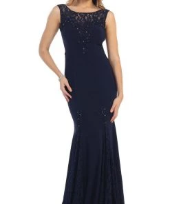 May Queen - MQ1250 Embroidered Sleeveless Bateau Neck Evening Dress Formal Gowns